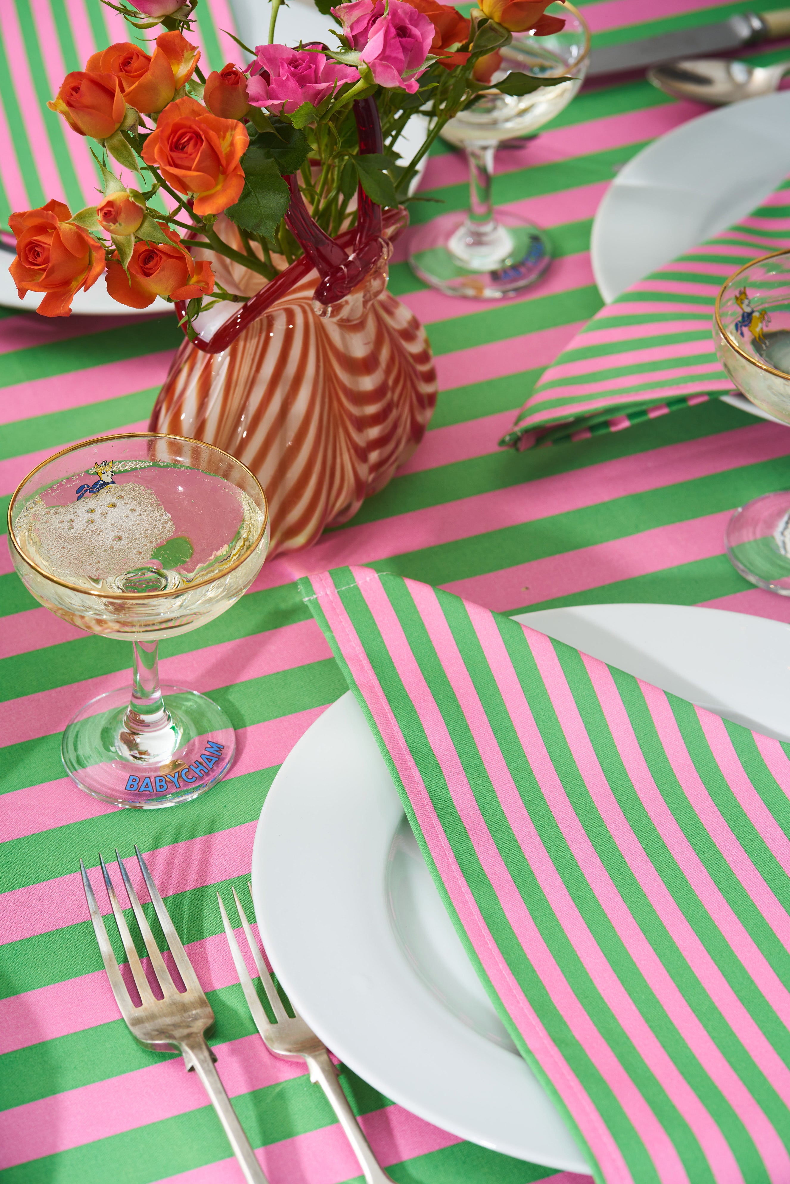 Peppermint and Strawberry Stripe Napkins X4