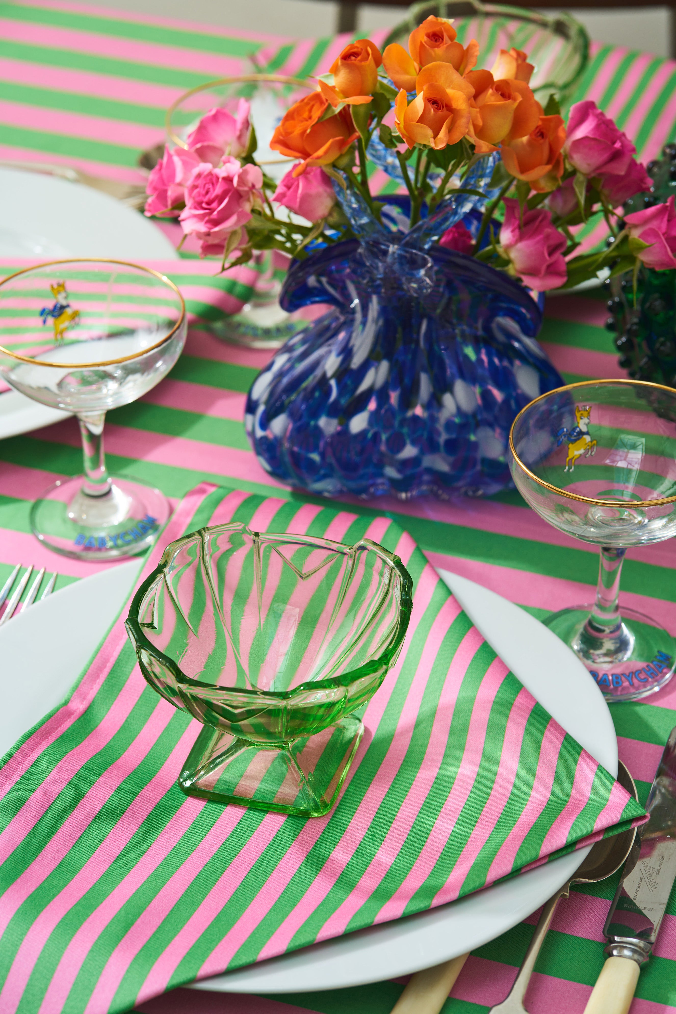 Peppermint and Strawberry Stripe Napkins X4