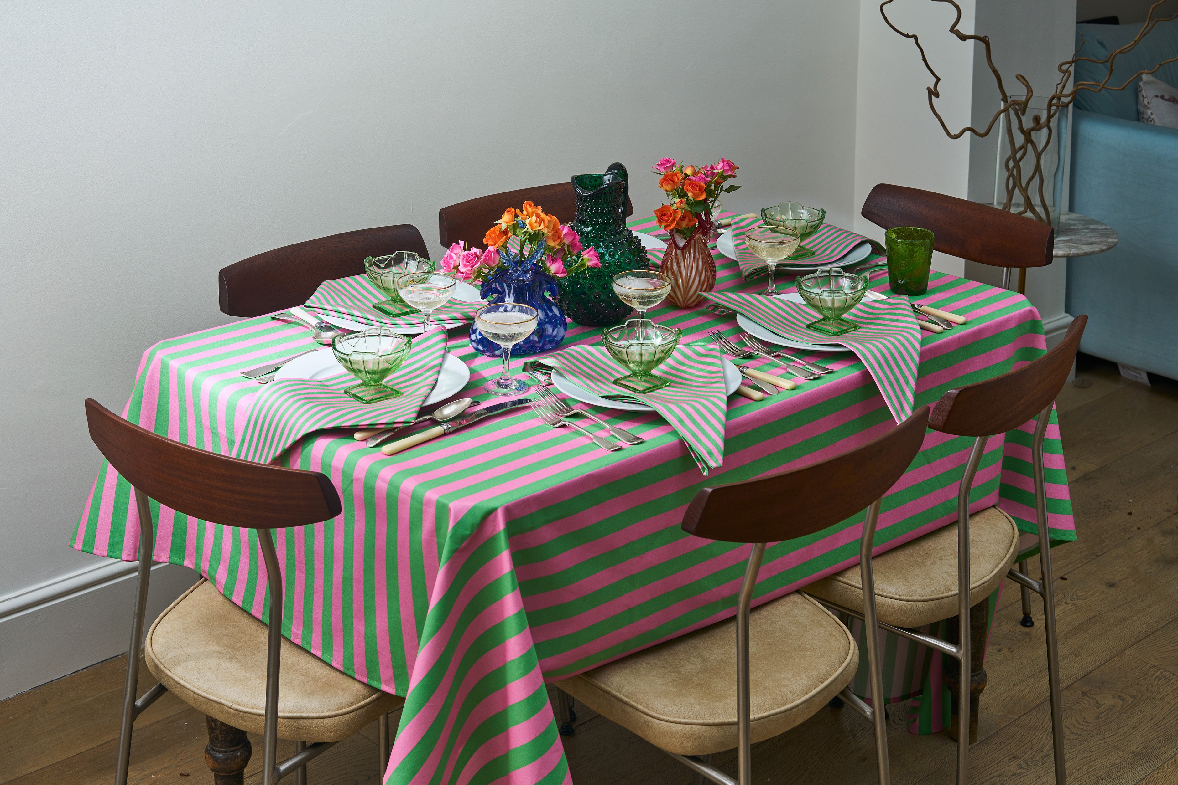 Peppermint and Strawberry Stripe Tablecloth