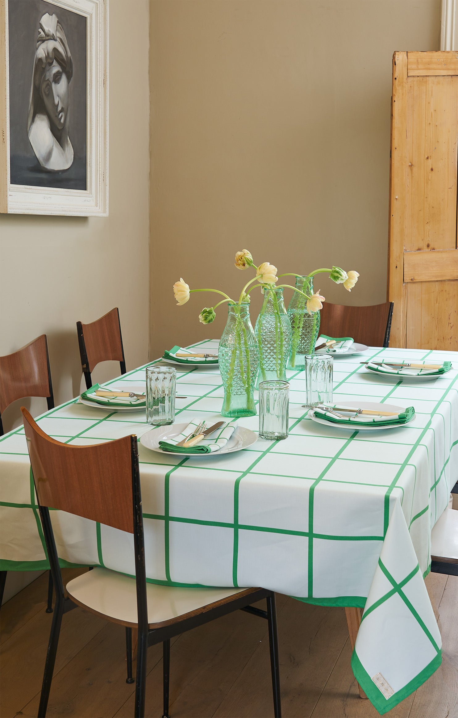 Marzipan Check Mint & Emerald Tablecloth