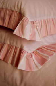 Marshmallow Stripe Pair of Frilled Pillow Cases