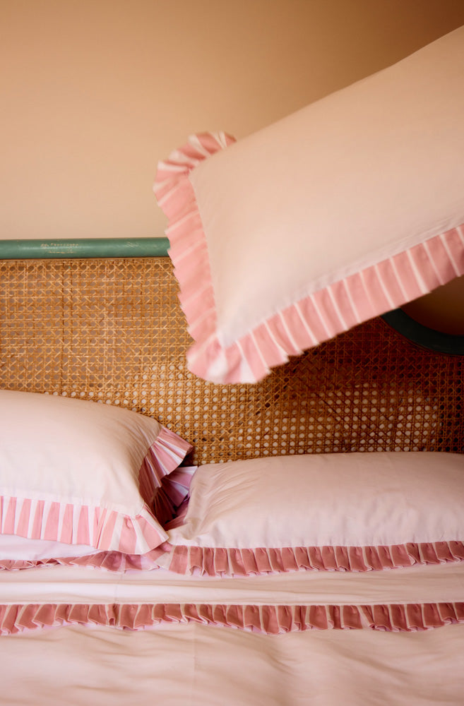 Marshmallow Stripe Pair of Frilled Pillow Cases